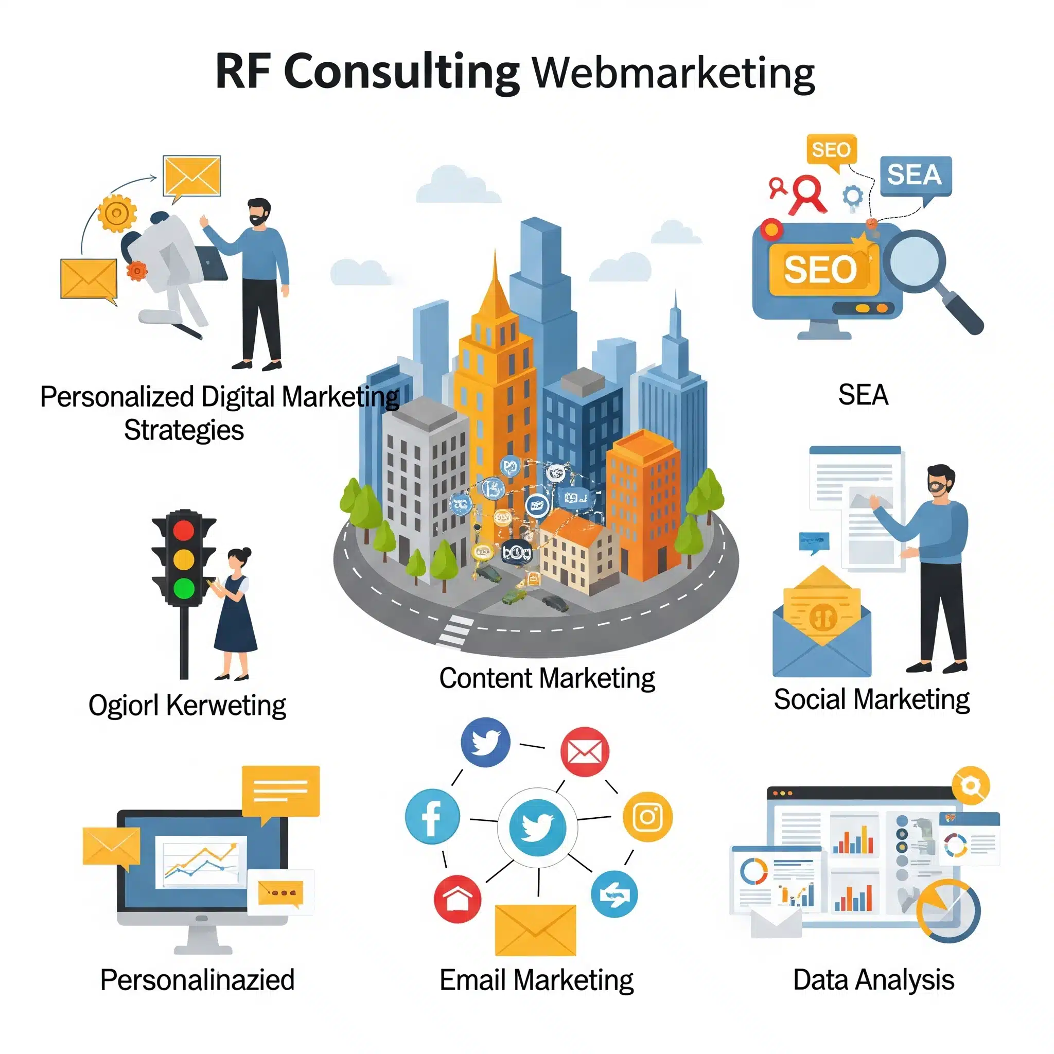 Équipe de consultants webmarketing RF Consulting analysant des données pour optimiser la stratégie digitale d'hôtels.