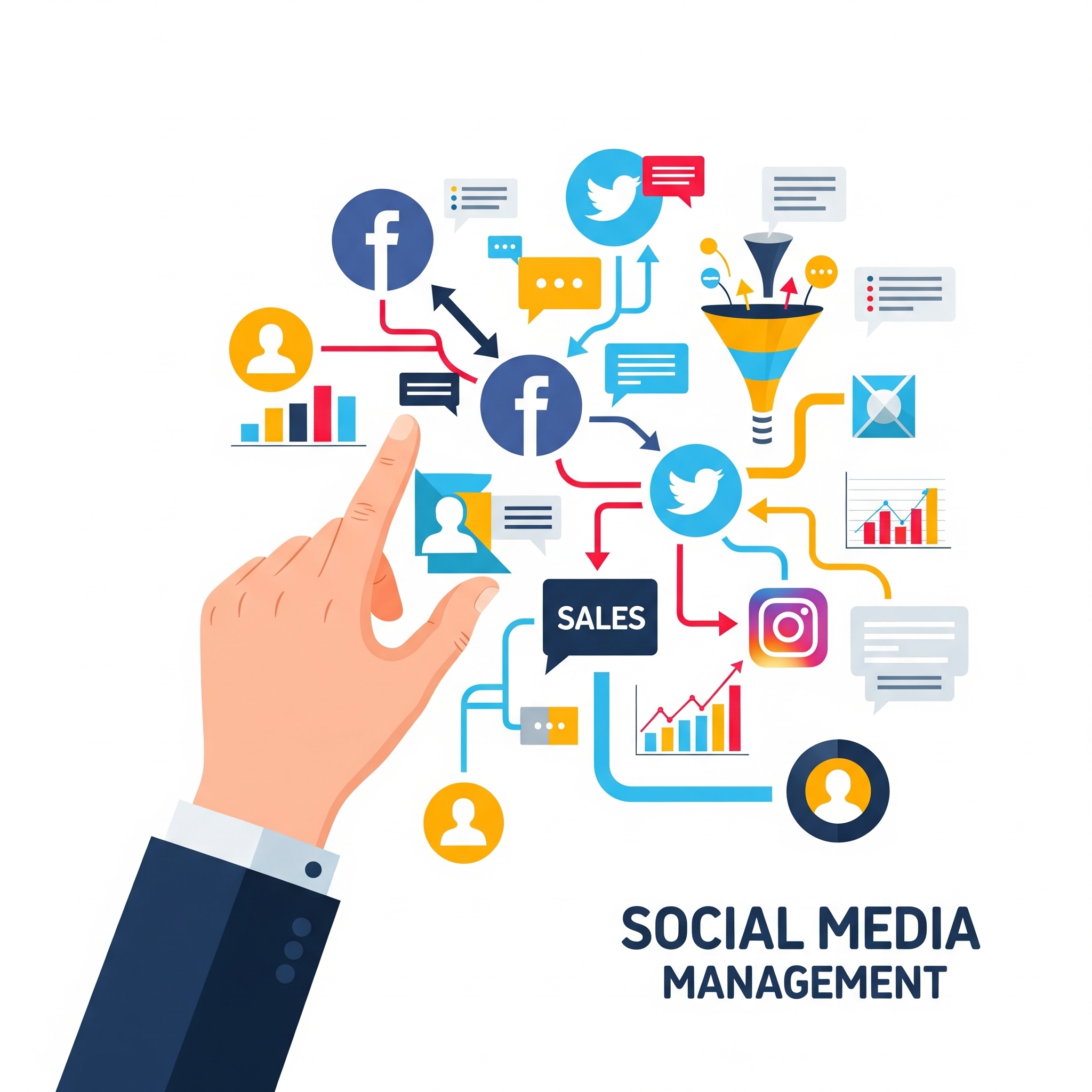 Gestion réseaux sociaux hôtel Logos des principales plateformes de réseaux sociaux (Facebook, Instagram, TikTok) illustrant la gestion de la présence en ligne pour un hôtel