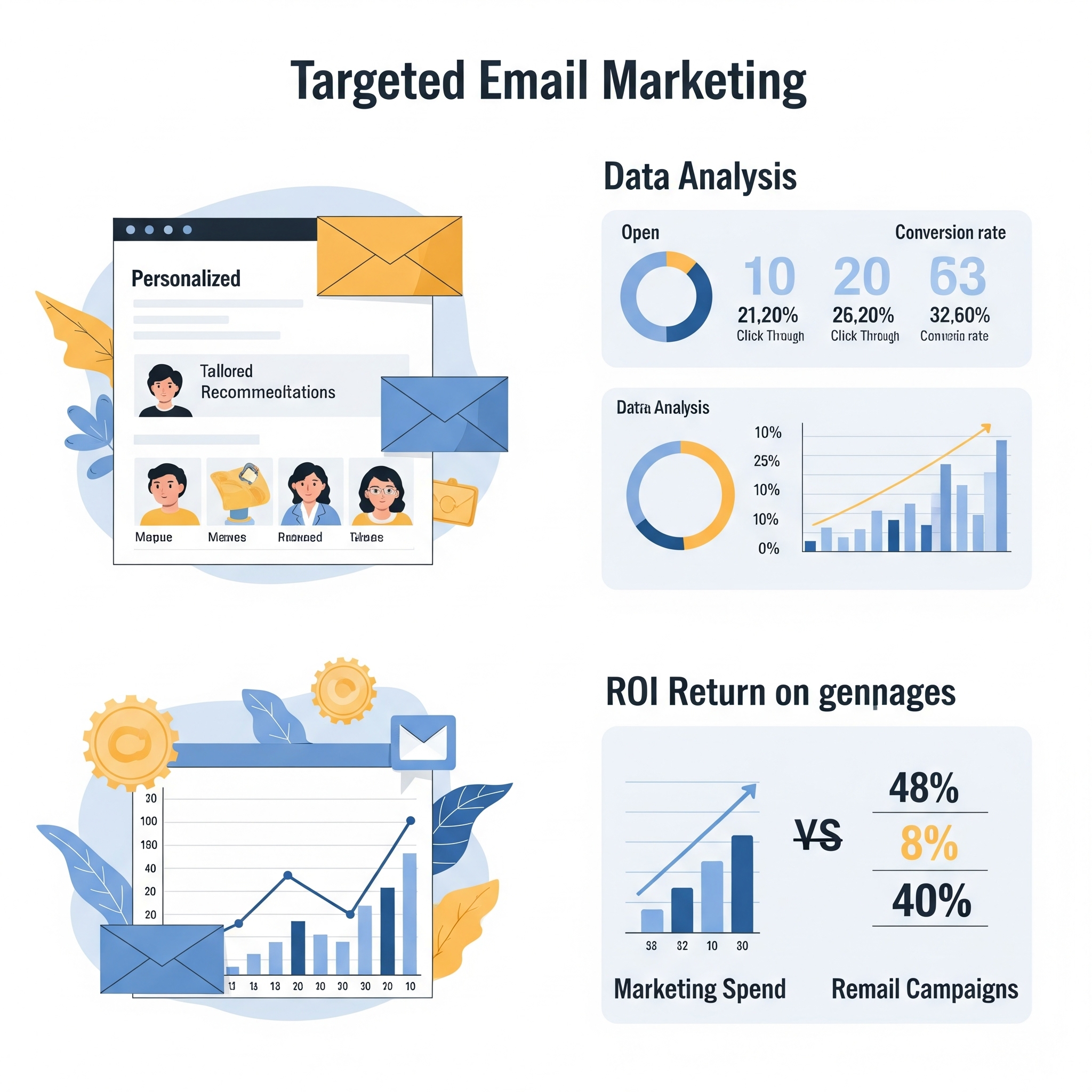 Fidélisation client hôtel par email Tableau de bord d'une plateforme d'email marketing affichant des statistiques de campagne (taux d'ouverture, de clic) et des segments de clients hôteliers