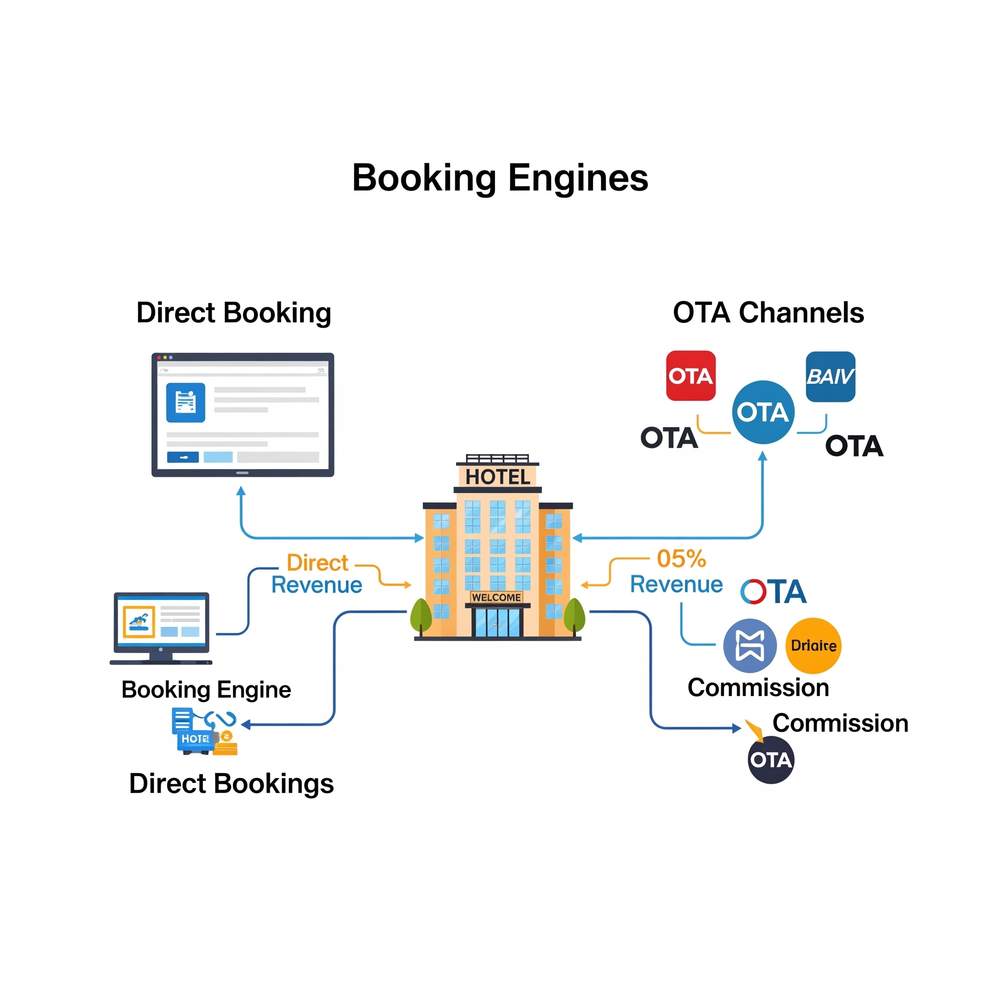 Outils de webmarketing pour hôtels Interface numérique montrant des outils de webmarketing essentiels pour booster la visibilité et les conversions d'un hôtel en ligne.