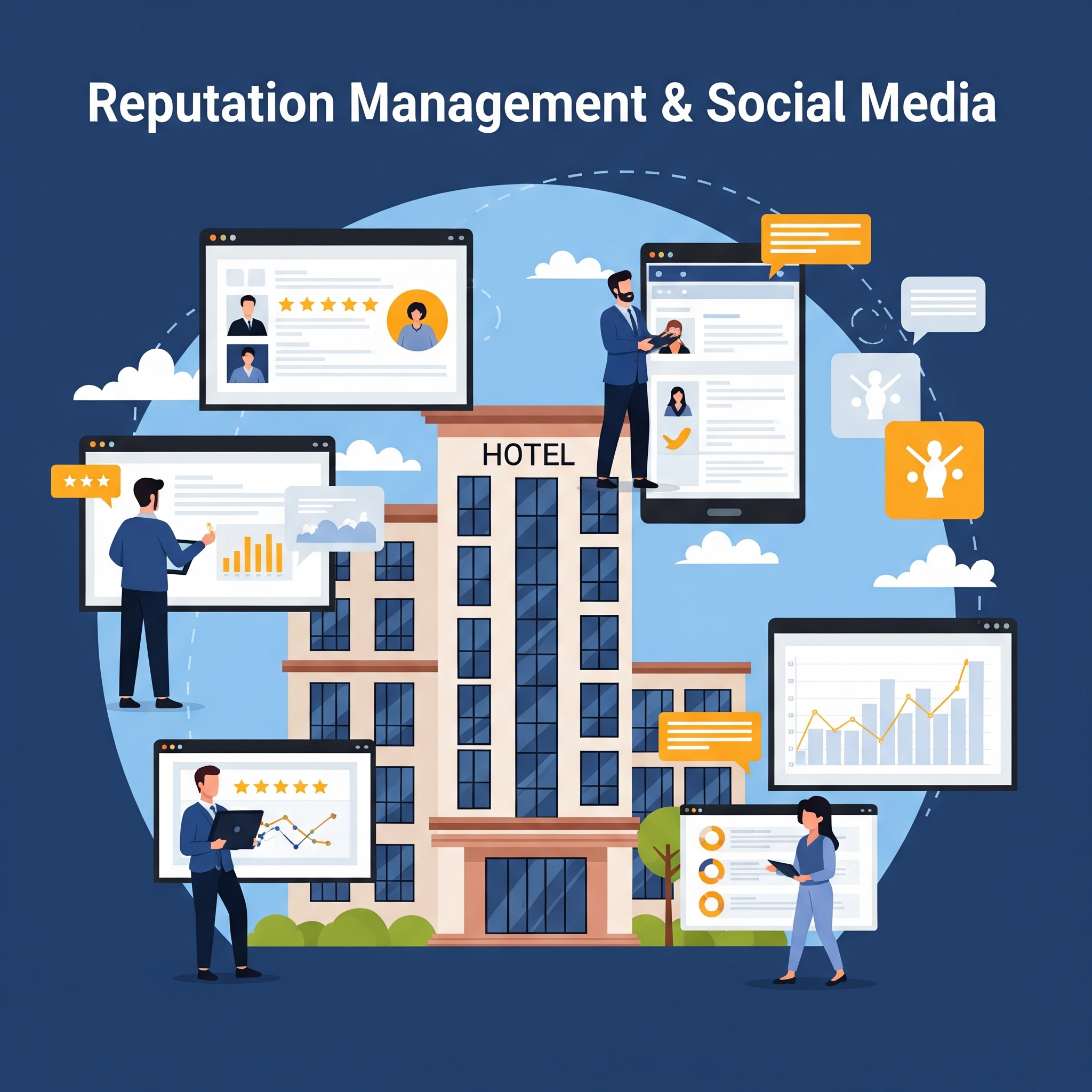 Optimisation moteurs de réservation hôteliers Logos des principaux OTAs (Booking, Expedia) et interface de moteur de réservation directe pour l'industrie hôtelière.